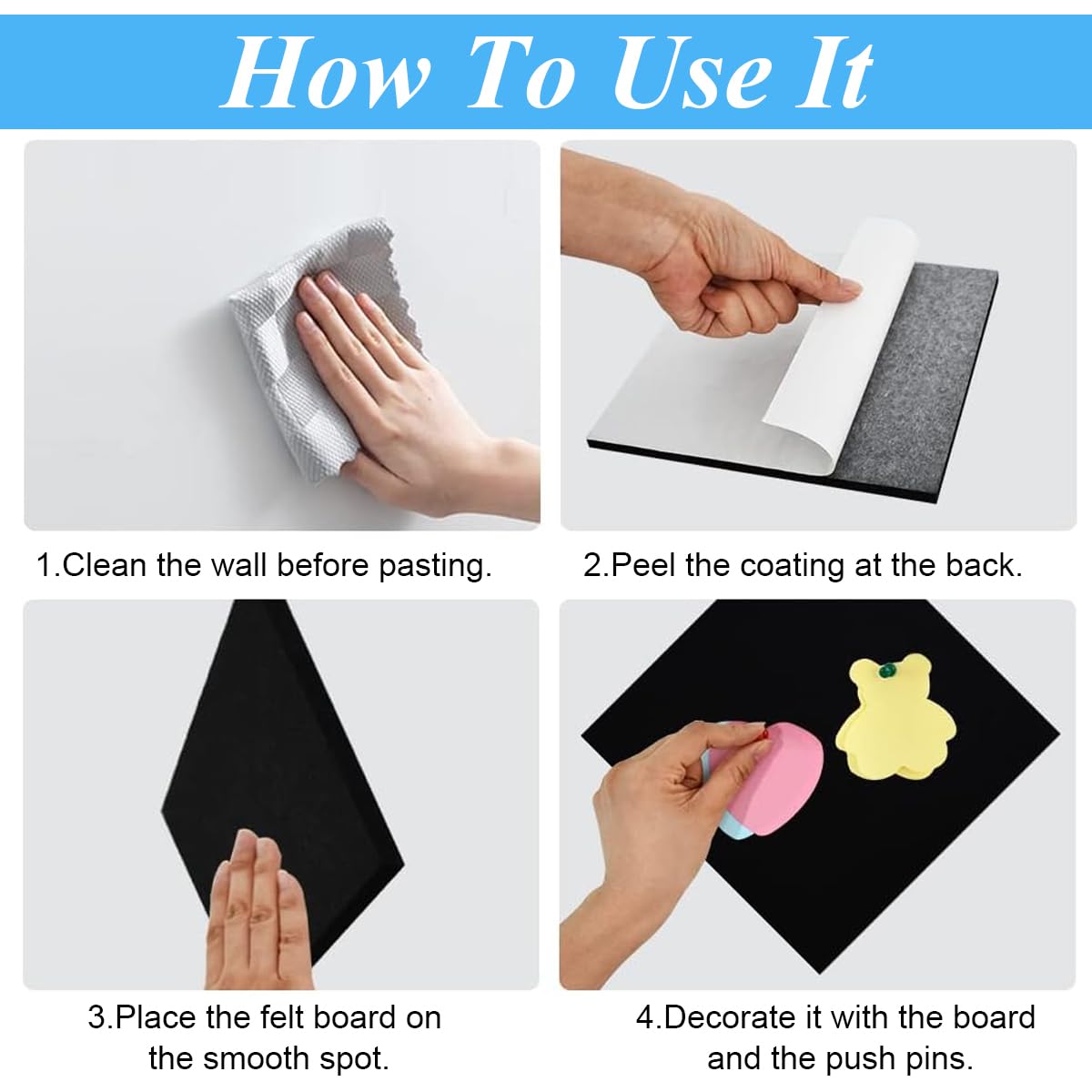 Climberty 6Pcs Black Felt Bulletin Board, 30x30cm Self-Adhesive Wall Boards with 50pcs Drawing Pins, Felt Message Board for Paste Notes, Photos, Schedules (Black) Climberty 6Pcs Black Felt Bulletin Board, 30x30cm Self-Adhesive Wall Boards with 50pcs Drawing Pins, Felt Message Board for Paste Notes, Photos, Schedules (Black)